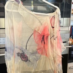 Emanuel Ungaro Floral Sheer Scarf - Pink and Cream